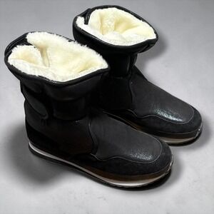 Womens Black Funky Monkey Shimmer Faux Fur Lined Snow Boots Hook and Loop